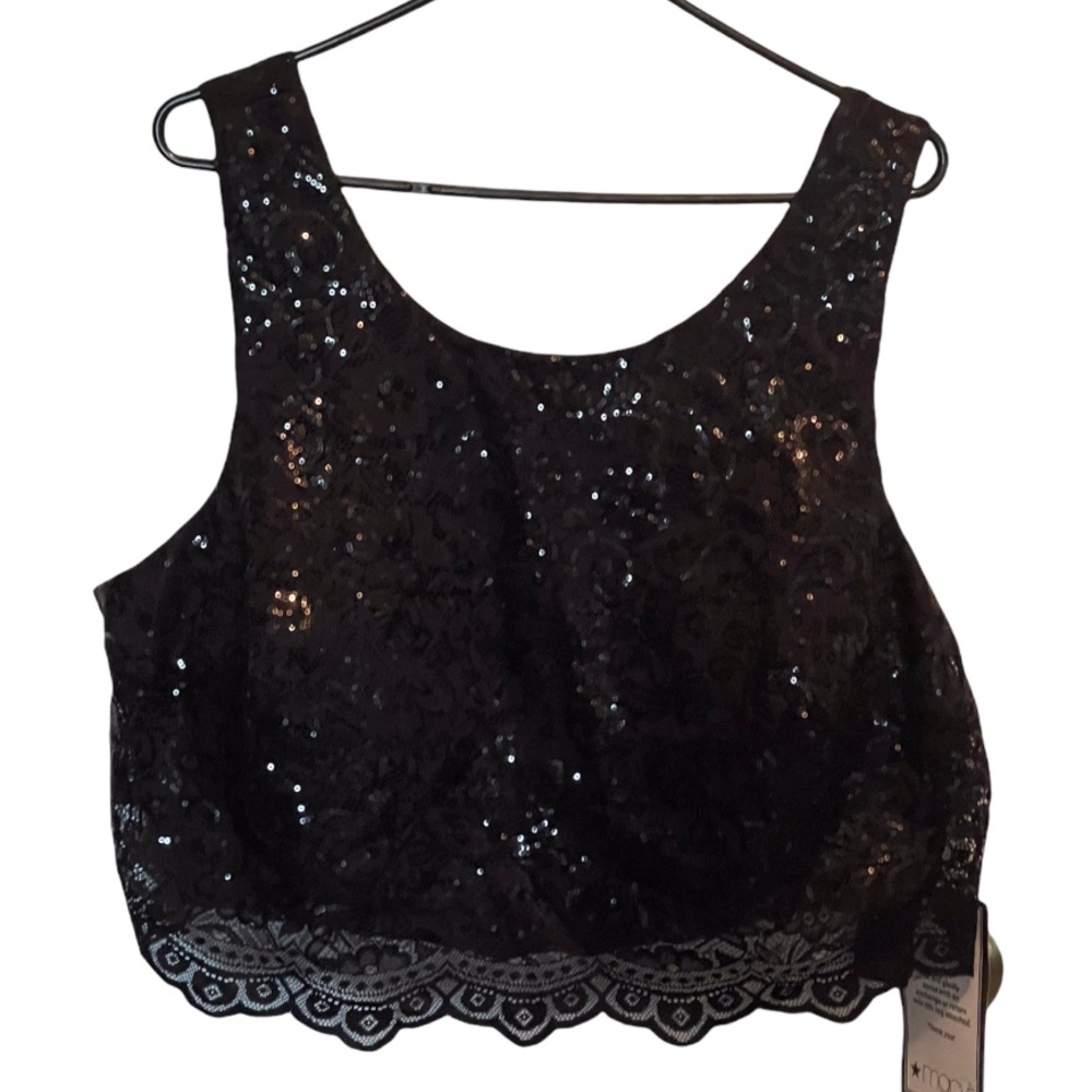 City Studio Women’s Plus Black Sequin Lace Sleeveless Top 20W